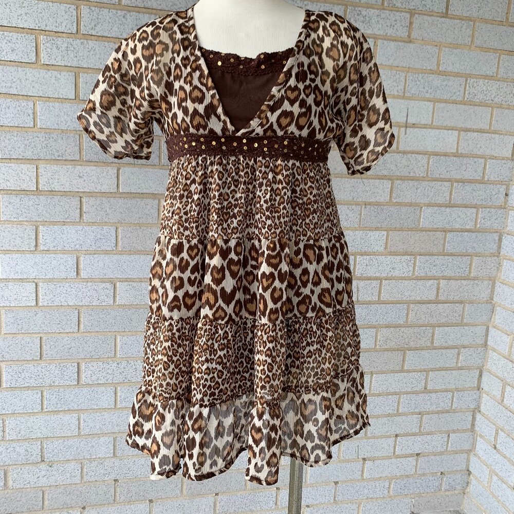 JUSTICE GIRLS ANIMAL PRINT LUREX TIERED DRESS SIZE 14